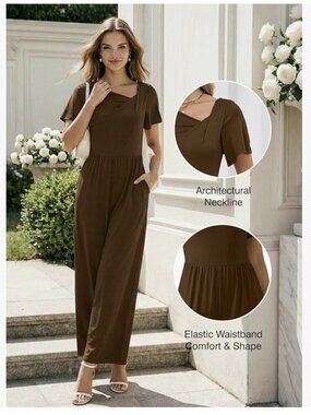 NWT Jumpsuit Short Sleeve Romper Size L coffee, figure-flattering, pockets!